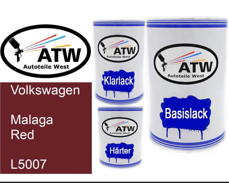 Volkswagen, Malaga Red, L5007: 500ml Lackdose + 500ml Klarlack + 250ml Härter - Set, von ATW Autoteile West.